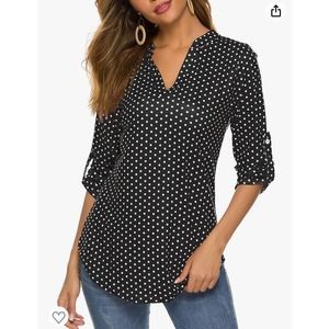 Woman’s Long Sleeve Blouse  W/ White Dots (Size L)